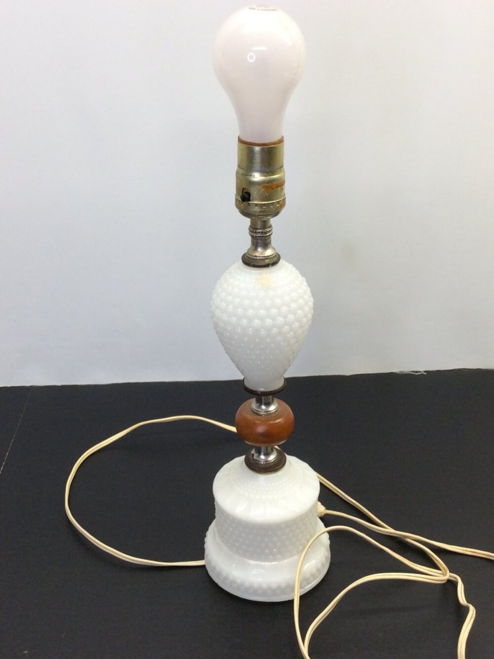 Vintage Hobnail White Milk Glass Table Lamp 15 Inches Tall - Works